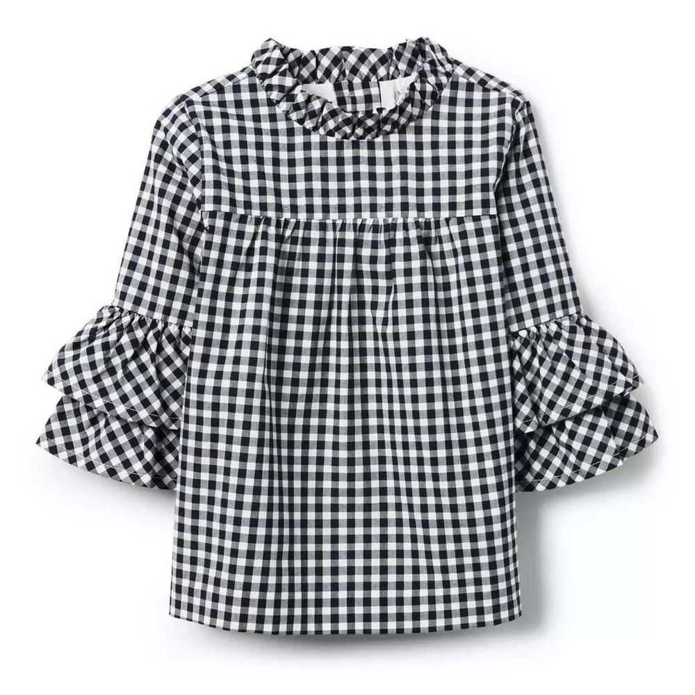 Janie and Jack Gingham Ruffle Top Navy Gingham 100% Cotton Ruffle Sleeves size 8 - Picture 1 of 11